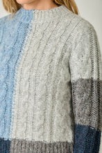 Color Blocked Cable Sweater - Soft Blue Mix