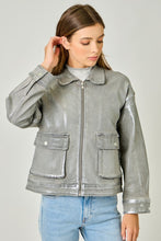 Metallic Washed Denim Jacket - Denim Blue/Pearl or Grey/Pearl