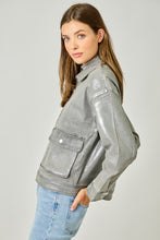 Metallic Washed Denim Jacket - Denim Blue/Pearl or Grey/Pearl