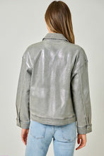 Metallic Washed Denim Jacket - Denim Blue/Pearl or Grey/Pearl