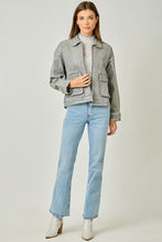 Metallic Washed Denim Jacket - Denim Blue/Pearl or Grey/Pearl