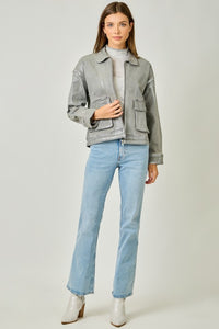 Metallic Washed Denim Jacket - Denim Blue/Pearl or Grey/Pearl