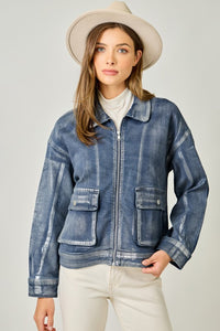 Metallic Washed Denim Jacket - Denim Blue/Pearl or Grey/Pearl