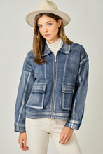 Metallic Washed Denim Jacket - Denim Blue/Pearl or Grey/Pearl