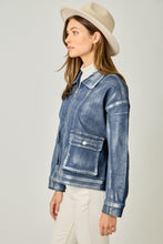 Metallic Washed Denim Jacket - Denim Blue/Pearl or Grey/Pearl