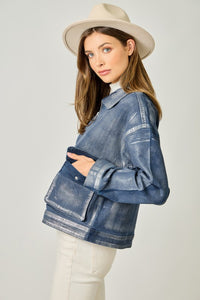 Metallic Washed Denim Jacket - Denim Blue/Pearl or Grey/Pearl