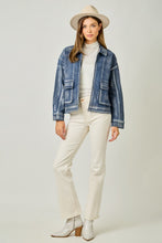 Metallic Washed Denim Jacket - Denim Blue/Pearl or Grey/Pearl