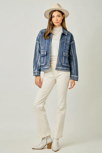 Metallic Washed Denim Jacket - Denim Blue/Pearl or Grey/Pearl