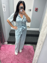 Short Sleeve Denim Tencel Jumpsuit