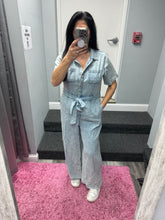 Short Sleeve Denim Tencel Jumpsuit