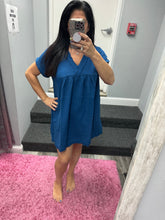 DOUBLE GAUZE RAW EDGE V-NECK DRESS - ASSORTED COLORS