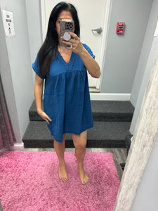DOUBLE GAUZE RAW EDGE V-NECK DRESS - ASSORTED COLORS