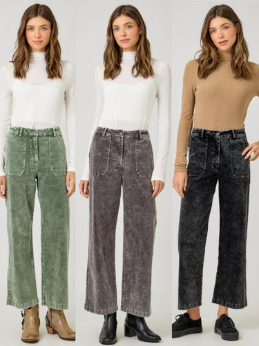 Mystree Washed Corduroy Trousers - Washed Green or Washed Black