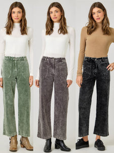 Mystree Washed Corduroy Trousers - Washed Green or Washed Black