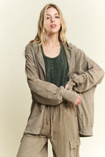 Mineral wash Thumbhole Hoodie Zipper Up Jacket - Ashed Black, Vintage Sage or Navy