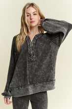 Half Zipper Up Hoodie Knitted Sleeve Fall Top - Washed Black or Snow