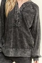 Half Zipper Up Hoodie Knitted Sleeve Fall Top - Washed Black or Snow
