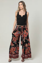 Wide Leg Lace Inserts Tie Waist Pants - Black