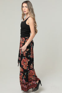 Wide Leg Lace Inserts Tie Waist Pants - Black