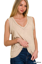 CRINKLE WASHED V-NECK SLEEVELESS TOP - ASSORTED COLORS