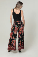Wide Leg Lace Inserts Tie Waist Pants - Black