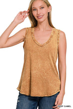 CRINKLE WASHED V-NECK SLEEVELESS TOP - ASSORTED COLORS