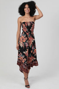 Smocked Bodice Strapless Hanky Hem Jumpsuit - Black