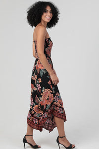 Smocked Bodice Strapless Hanky Hem Jumpsuit - Black
