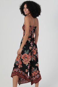 Smocked Bodice Strapless Hanky Hem Jumpsuit - Black
