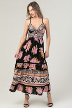V Neck Twist Front Cut Out Lace Trim Maxi Dress - Black