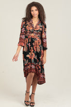 V Neck Twist Front Cut Out Half Sleeve Hi Lo Maxi - Black
