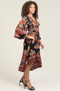 V Neck Twist Front Cut Out Half Sleeve Hi Lo Maxi - Black