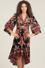 V Neck Twist Front Cut Out Half Sleeve Hi Lo Maxi - Black