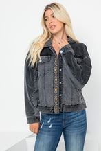 Front Beaded Trim Detail Denim Jacket - Black