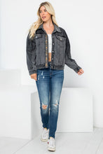 Front Beaded Trim Detail Denim Jacket - Black