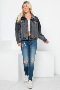 Front Beaded Trim Detail Denim Jacket - Black