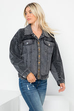 Front Beaded Trim Detail Denim Jacket - Black