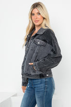 Front Beaded Trim Detail Denim Jacket - Black