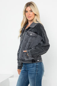 Front Beaded Trim Detail Denim Jacket - Black