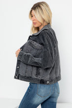 Front Beaded Trim Detail Denim Jacket - Black