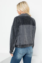 Front Beaded Trim Detail Denim Jacket - Black