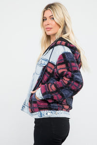 Hooded Denim With Sherpa Contrast Jacket - Blue Snow Multi