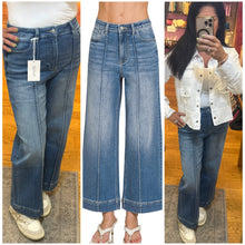 HIGH RISE WIDE LEG PINTUCK DENIM PANTS - MEDIUM