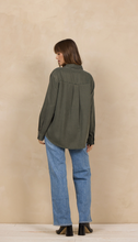 Olive Tencel Button Up w/ Zipper Details