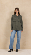 Olive Tencel Button Up w/ Zipper Details