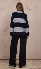 Heather Grey w Navy Stripe Sweater w Denim Collar