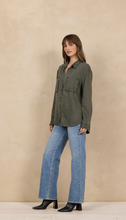 Olive Tencel Button Up w/ Zipper Details