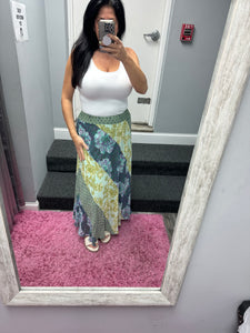Mystree Mixed Print Skirt - Green or Citron Mix