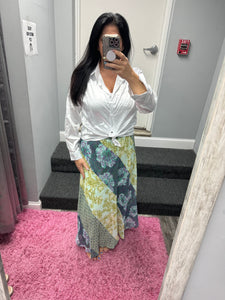 Mystree Mixed Print Skirt - Green or Citron Mix