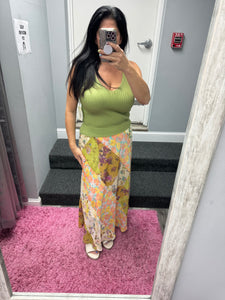 Mystree Mixed Print Skirt - Green or Citron Mix
